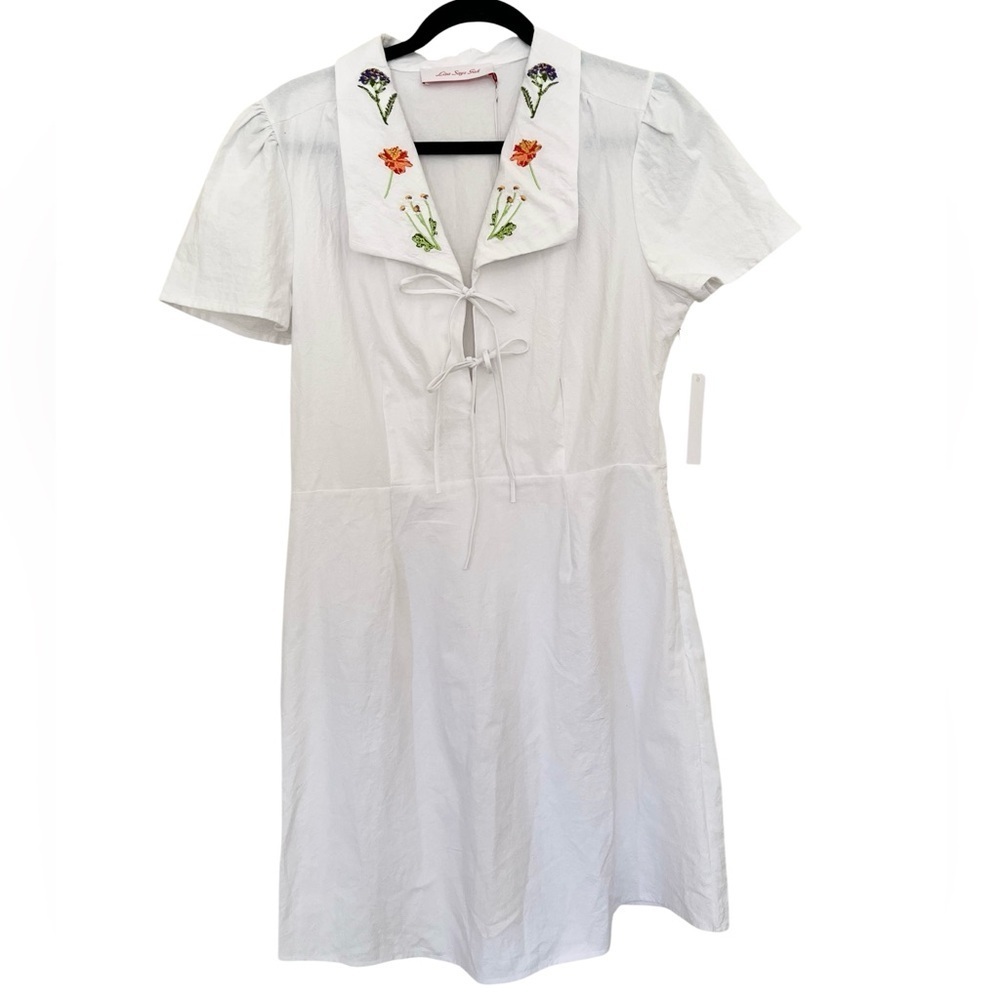 Lisa Says Gah White Alexa Shirtdress Mini Dress in Flower Bouquet NWT Large - Picture 2 of 11